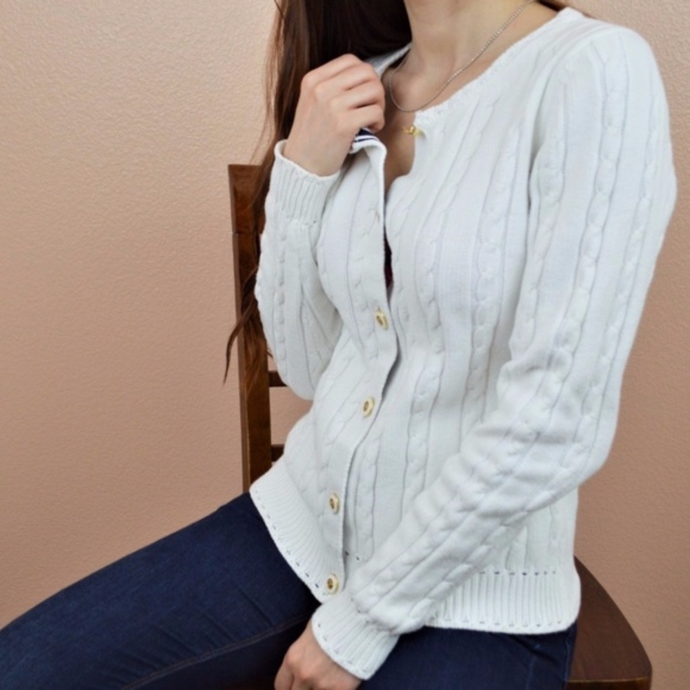 MILLY White Nautical Cardigan Sweater Button Front